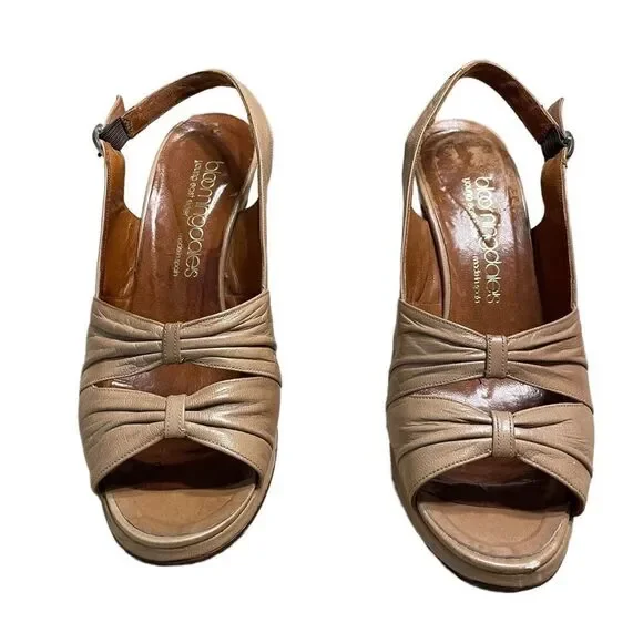 Vintage Beige Leather Heeled Slingback Sandals - Bloomingdale’s - Picture 3 of 10